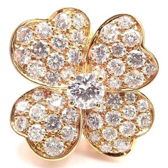 Authentic! Van Cleef & Arpels Cosmos 18k Yellow Gold Diamond Medium Model Ring - Picture 7 of 13